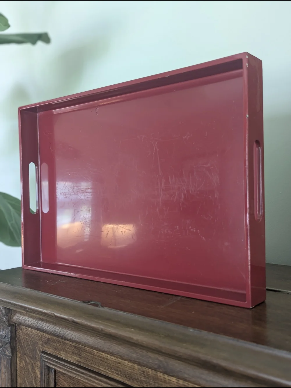Pottery Barn Red Lacquer Decorative Serving Tray with Handles
